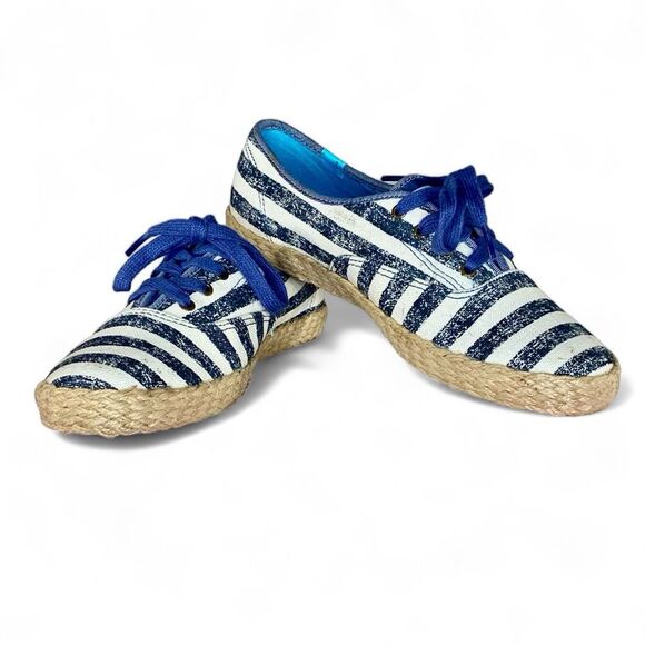 Keds Champion Washed Navy Striped Sneakers Jute Espadrille Style Soles Size 7 - Picture 1 of 9